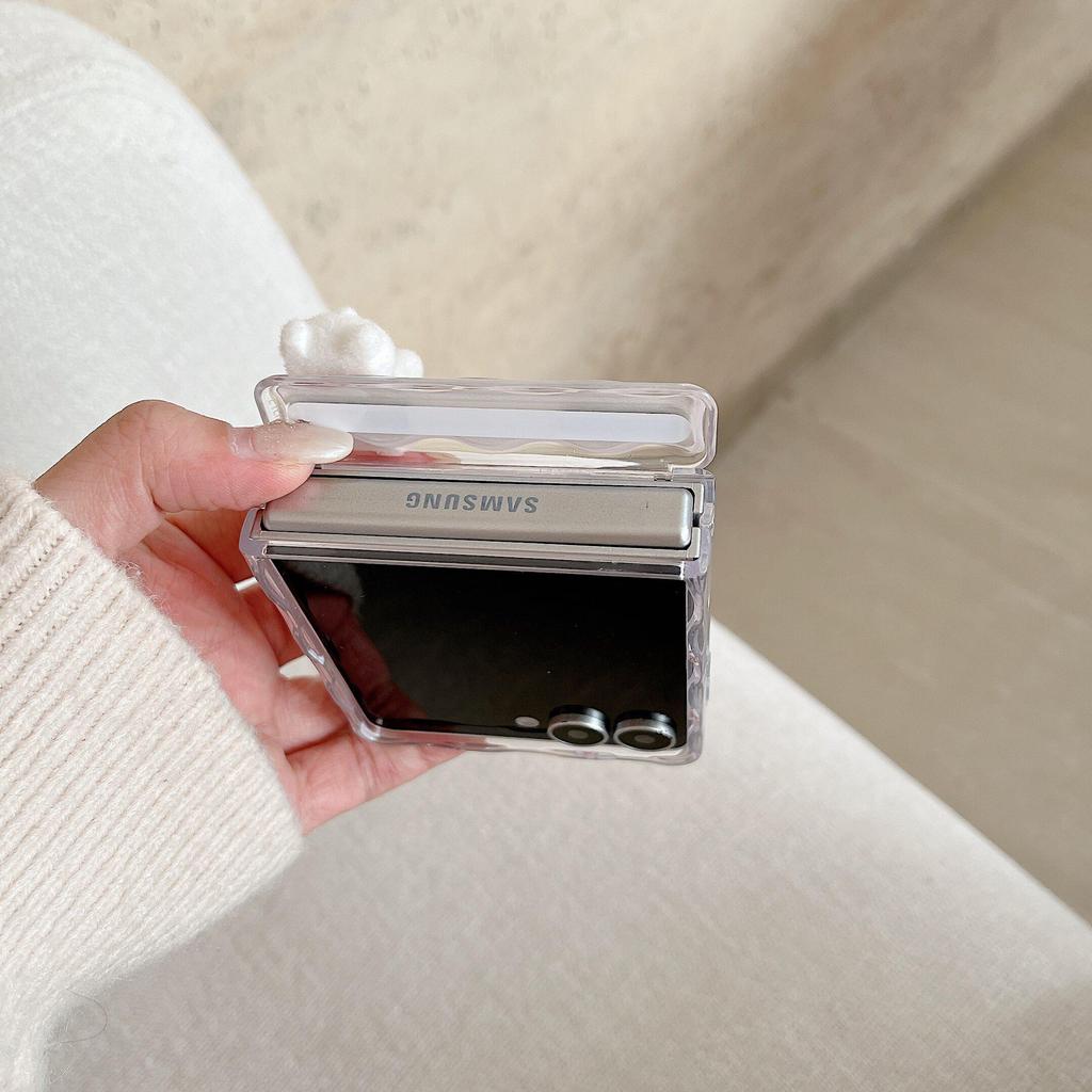 Thích Hợp Cho Samsung Galaxy ZFlip7 ZFlip 6 Màu Hồng Mặt Lớn KT Vỏ Điện Thoại Dây Gấp Vỏ Cứng Cho Z Flip 7 6 5 5G Vỏ Bảo Vệ