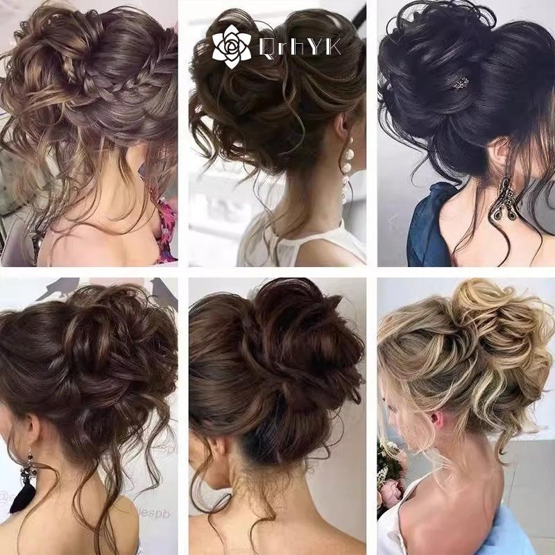 QrhYK Tổng Hợp Xoăn Bun Xộn Móng Vuốt Chignon Kẹp Tóc Co Giãn Scrunchies Hairpieces Donut Updo Tóc Miếng Dành Cho Nữ Mới