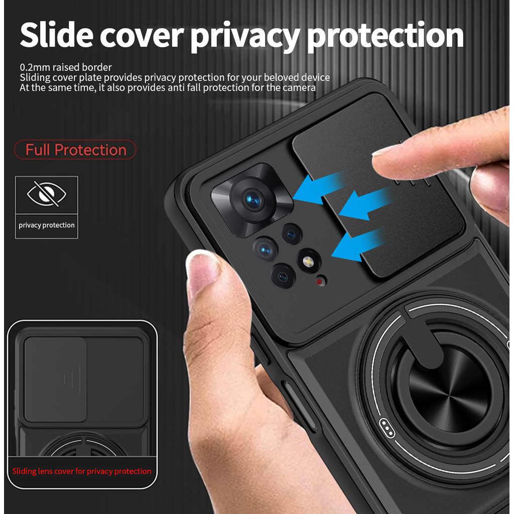 Ốp Điện Thoại Đa Năng Sang Trọng Thích Hợp Cho Redmi Note 11 Pro Plus 12 13 14 15 4G 5G Dây 360°Giá đỡ vòng có vỏ máy ảnh Vỏ bảo vệ chống sốc gắn trên ô tô từ tính