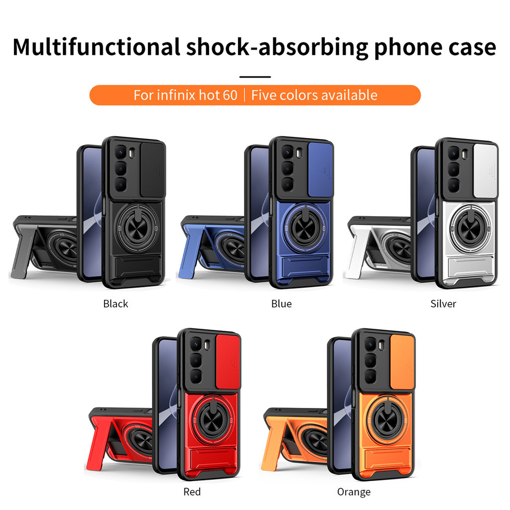 Ốp Điện Thoại Đa Năng Sang Trọng Thích Hợp Cho Infinix Hot 60i 60 50 40 70 Pro Plus Dây 360°Giá đỡ vòng có vỏ máy ảnh Vỏ bảo vệ toàn diện chống sốc