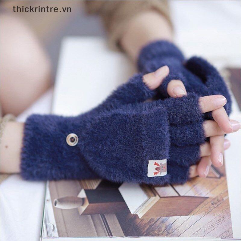 THI Mùa Đông Nữ Nửa Ngón Flip-top Găng Tay Sinh Viên Cô Gái Dễ Thương Hoạt Hình Ấm Áp Mềm Mại Phong Cách Thi Đan Găng Tay VN