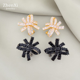 Phong Cách Pháp Zircon Nơ Bông Tai Thích Hợp Ánh Sáng Tinh Tế Sang Trọng Cao Cấp Khóa Tai Siêu Nhấp Nháy Công Nghiệp Nặng Bông Tai Quấn 26..OFNG
