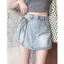 Áo thun ngắn Denim hai mảnh giả mùa hè eo cao không đều có dây buộc phiên bản Hàn Quốc Thời trang thông thường
