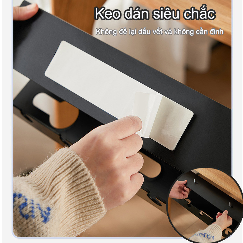 Khay quản lý dây cáp dưới bàn - che giấu ổ cắm gọn gàng, dễ lắp đặt, ngăn ngừa dây cáp rối và cách điện an toàn