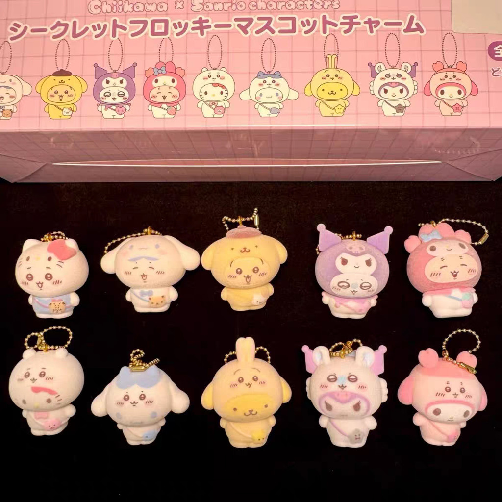 Mới Chikawa X Sanrio Mù Hộp Kawaii Dễ Thương Hello Kitty Giai Điệu Kuromi Móc Khóa Mặt Dây Chuyền Đồ Chơi Trẻ Em Quà Tặng Hachiware Usagi Momonga