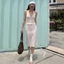 Cutenew Váy Chắc Chắn Phù Hợp Với Ngọt Ngào Cổ Chữ V Lưng Hình Eo Skinny Nữ Mùa Hè Pháp Lãng Mạn Tính Khí Phong Cách