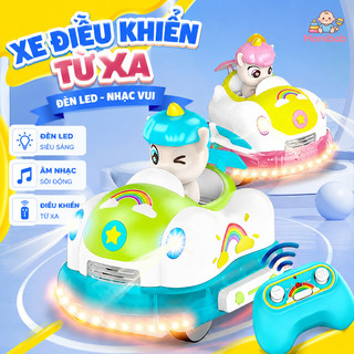 Xe điều khiển từ xa – Xe đụng kỳ lân, đèn LED, nhạc vui – Cho nhiều bé chơi cùng, trong nhà & ngoài trời