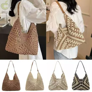 Ly hợp dệt ROLY, Kết cấu dệt Polyester Túi tay cầm hàng đầu, Túi đeo nách thiết kế rỗng dung tích lớn Mùa hè