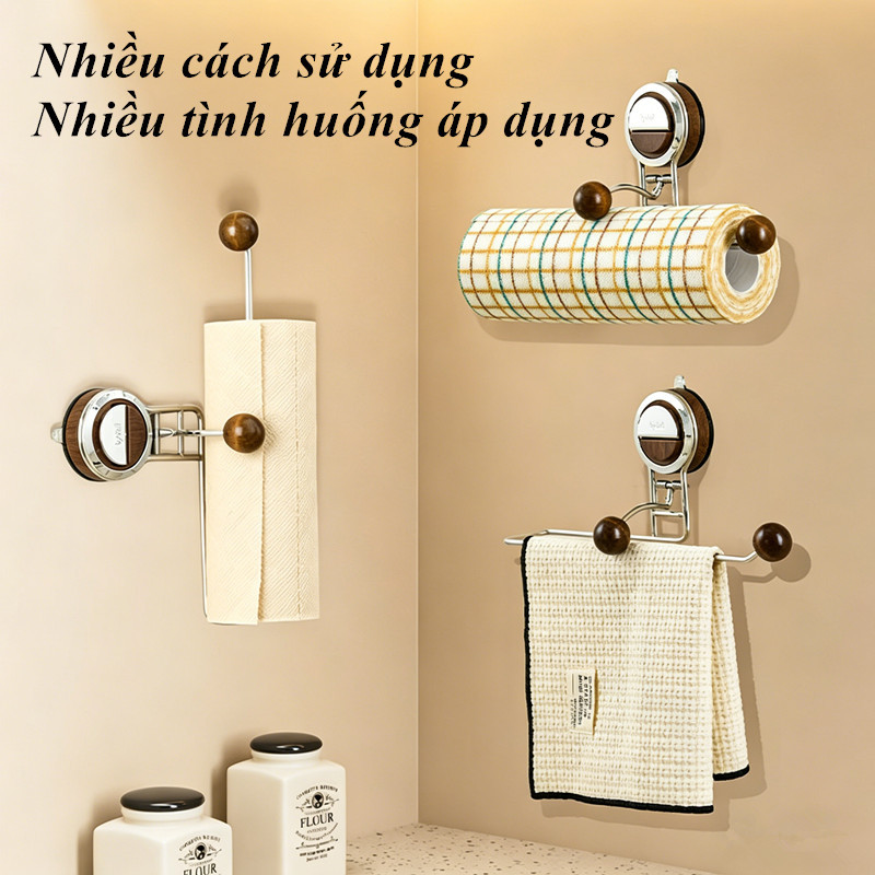 Giá đỡ cuộn giấy vệ sinh loại hút chân không, gắn tường, không làm hỏng tường, dùng cho nhà bếp và phòng tắm