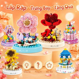 Mô hình khối xây dựng 3D – Hoa bất tử – Có giá đỡ đèn & vỏ che bụi – Lắp ráp hoa để bàn, quà sinh nhật tặng bạn gái