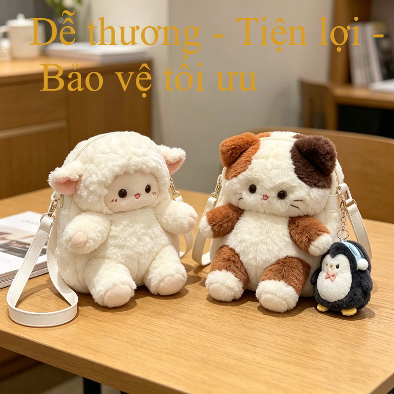 Túi đeo chéo nữ, ba lô hình cừu nhồi bông dễ thương, phù hợp cho học sinh và các bạn gái, một món quà thích hợp