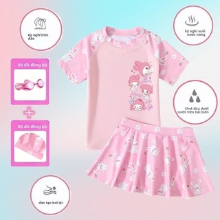 Bộ đồ bơi bé gái – Áo + quần váy Melody, chống nắng, phong cách dễ thương, mùa hè thoáng mát