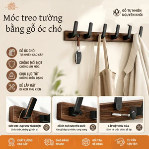 Móc treo tường bằng gỗ óc chó, độ bám dính siêu mạnh, chống thấm nước và chống nấm mốc, chất liệu hợp kim nhôm bền chắc.