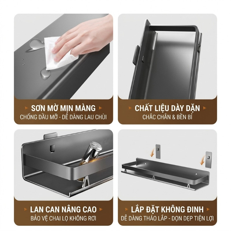 Kệ bếp đa năng dán tường, kệ để nhà bếp chống rỉ đựng gia vị và dao kéo