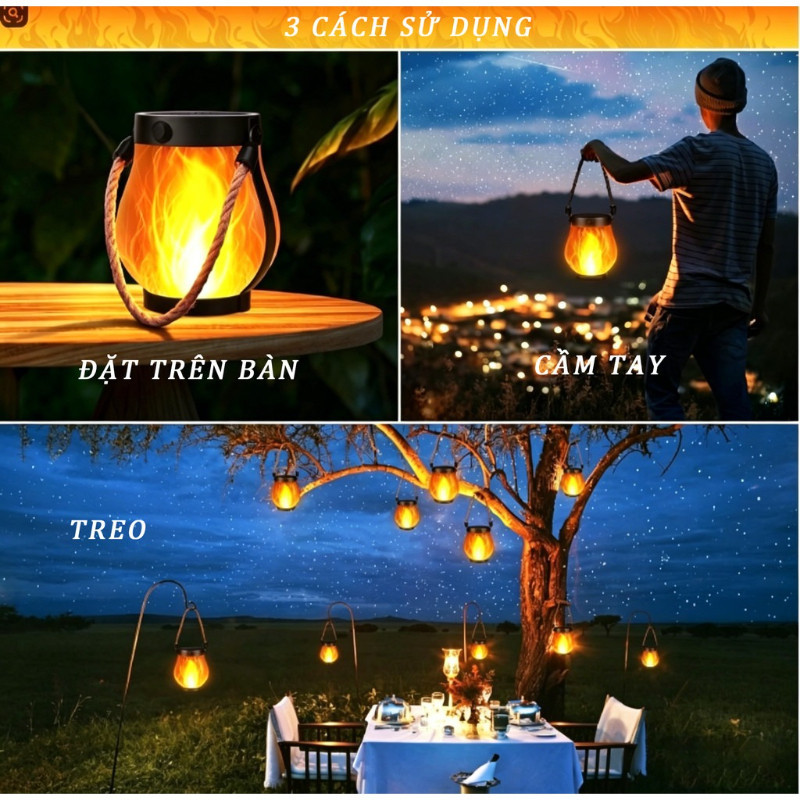 Đèn Lửa Năng Lượng Mặt Trời 800Lm - Sạc Kép Mặt Trời/USB, Tự Động, Hoàn Hảo Cho Cắm Trại & Trang Trí Sân