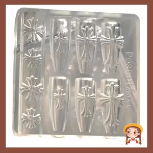 Khuôn dập móng tay nghệ thuật từ silicone trong suốt có chữ thập, thiết kế hoàn hảo dành cho móng acrylic