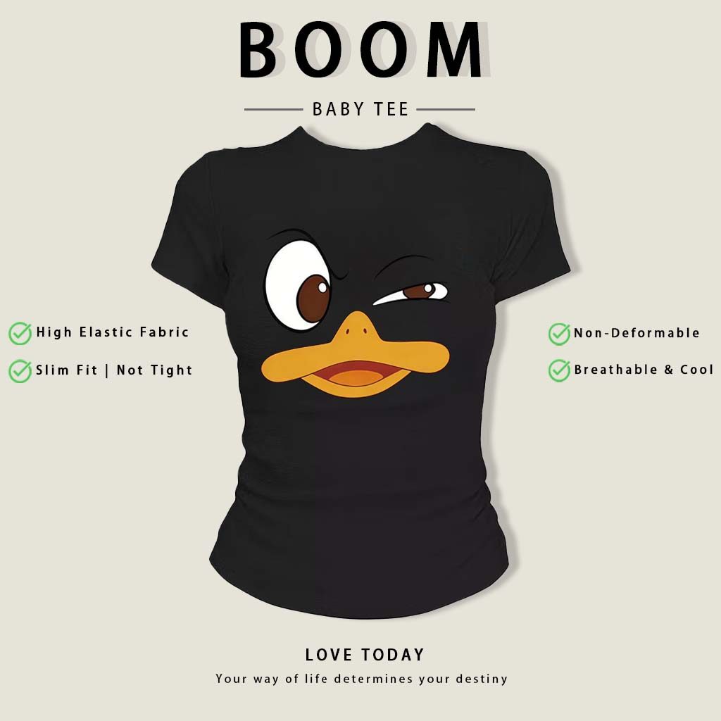 BOOM Áo Baby Tee Nữ Cotton Ôm Body-Áo Thun Ngắn Tay Y2K In Hình PhongCách Mùa Hè, Cổ Tròn Hàng Đầucách hàn quốc phongE62