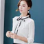 Áo sơ mi nữ tay dài, cổ thắt nơ chắc chắn, thiết kế ruffles ngọt ngào