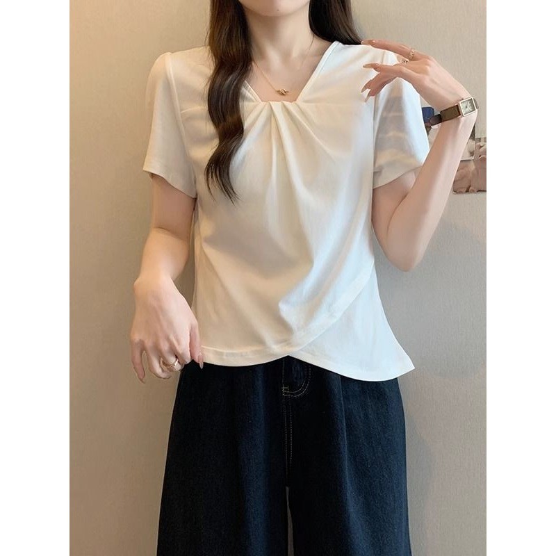 Áo thun nữ ngắn tay mùa hè, thiết kế đơn giản, trendy