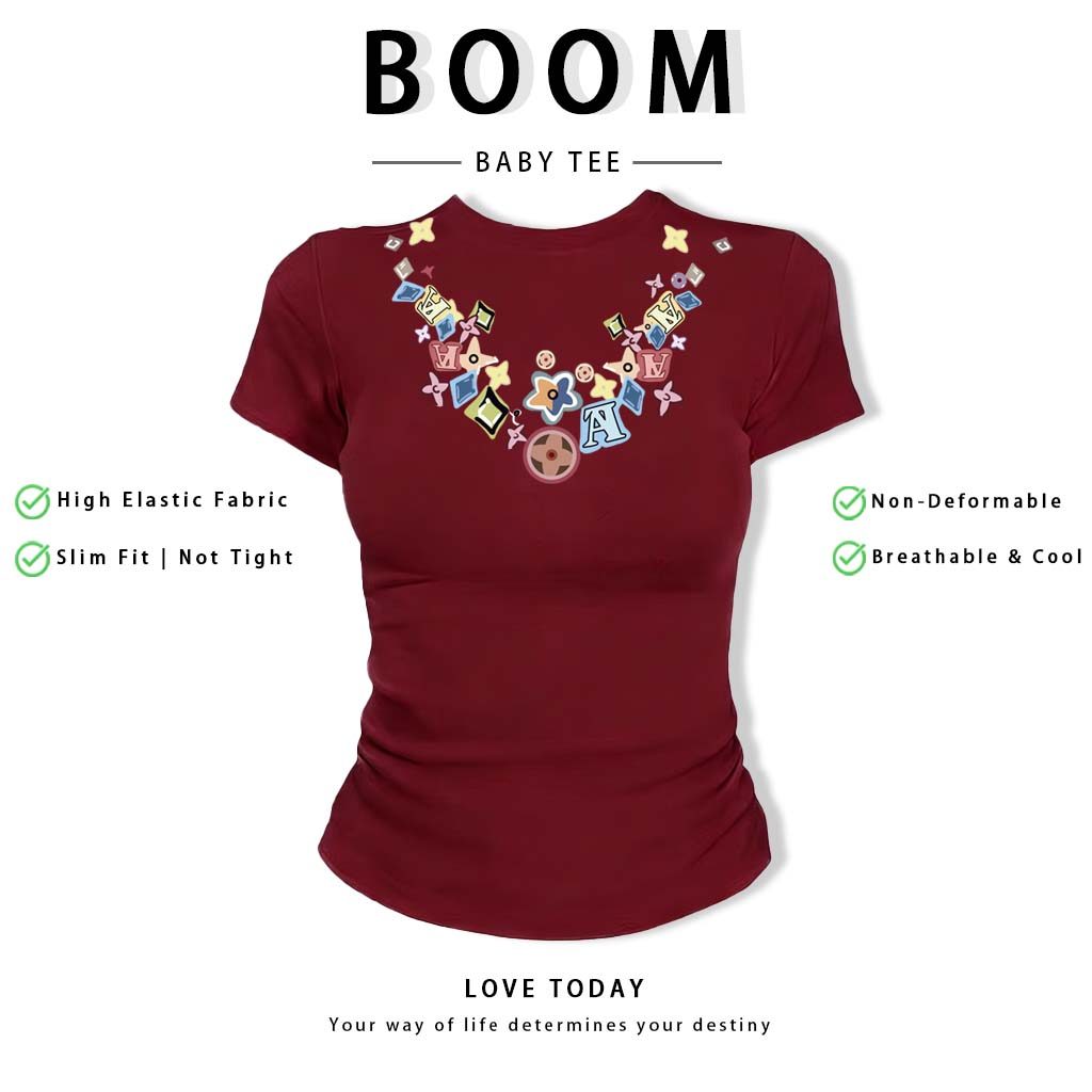 BOOM Áo Baby Tee Nữ Cotton Ôm Body-Áo Thun Ngắn Tay Y2K In Hình PhongCách Mùa Hè, Cổ Tròn Hàng Đầucách hàn quốc phongR13