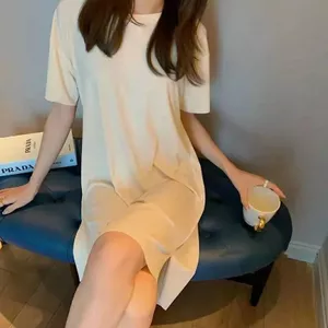 Váy Ngủ Nữ Mùa Hè Băng Lụa Mỏng Tay Ngắn Plus Kích Thước Bộ Đồ Ngủ Nữ Giữa Chiều Dài Gợi Cảm Rời Có Thể Mặc Ra