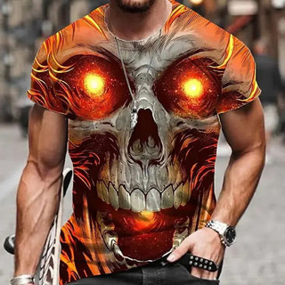 Mùa Hè Mới Kinh Dị Đầu Lâu Áo Thun 3D In Hình Nam Nữ Tay Ngắn Cổ Tròn Áo Quá Khổ Tee Áo Nam Quần Áo