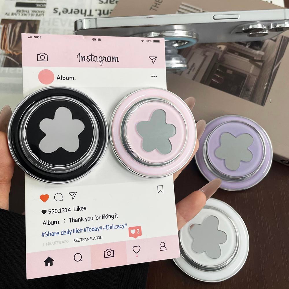 Popsocket Gương Họa Tiết Hoa Nam Châm Có Thể Gập Lại Giá Đỡ Điện Thoại Nam Châm