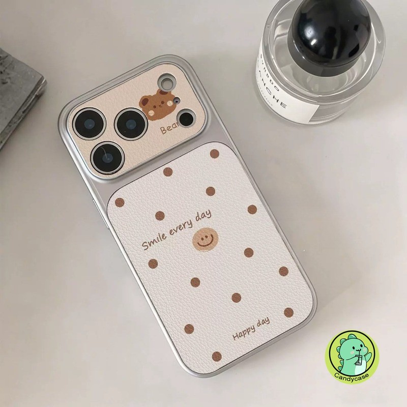Ốp Điện Thoại Gấu Dễ Thương Cho OPPO Reno 15C 15F 15 Pro Max Mini 14F 14 13F 13 12F 12 FS 11F 11 10 9 Pro Plus 5G 4G Vỏ Da PU Hoạt Hình Chấm Bi Ins Phong Cách Vỏ Mềm 3D