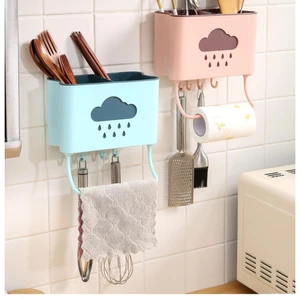 Hộp đựng đũa treo tường hình đám mây, Hộp đựng thìa tiện lợi có móc treo tiết kiệm diện tích