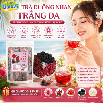 Trà dưỡng nhan trắng da 50 gói Trà thảo mộc Trà Atiso Trà Dâu Tằm Nụ hoa hồng Bổ huyết dưỡng nhan
