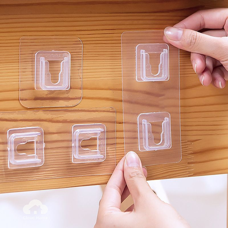 Miếng dán hai mặt trong suốt không để lại dấu vết, không cần đục lỗ, có móc cài, keo dán chắc chắn, khóa cài.