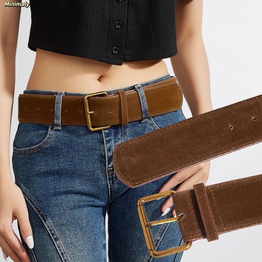[Còn hàng] Thắt lưng rộng da lộn MINIMALY, Dây thắt lưng khóa chốt hợp thời trang thiết kế sang trọng, Thắt lưng quần thường ngày đa năng thời trang dành cho nữ Quà tặng