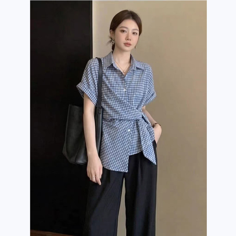 SUXI Áo sơ mi nữ kẻ sọc ngắn tay phong cách Pháp nhẹ nhàng cho mùa hè 260427