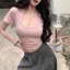 Ins Pure Desire Phong Cách Ngắn Tay Ôm Cổ Chữ U Đáy Áo Thun Ngắn Nữ Lộ Xương Đòn Thấp Tay Ngắn Top Nữ Hợp Thời Trang26042806