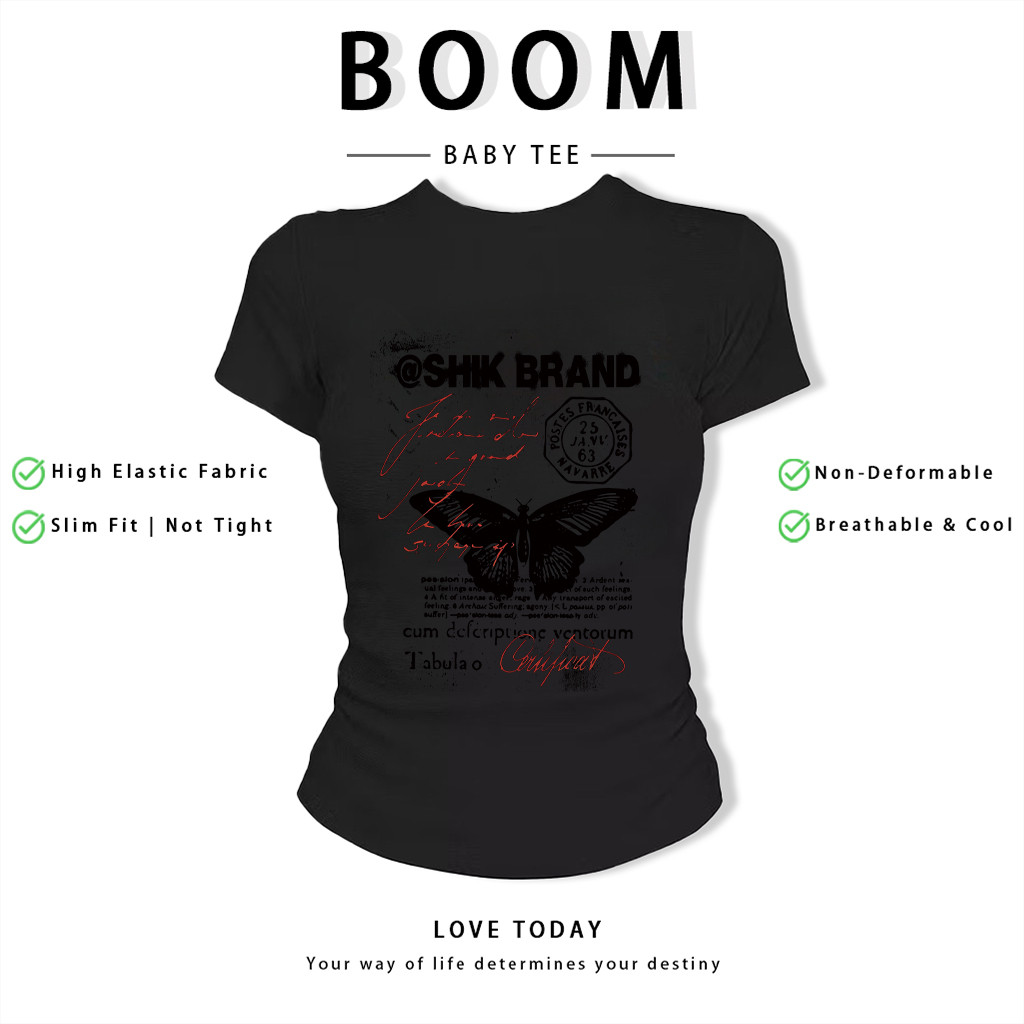 BOOM Áo Baby Tee Nữ Cotton Ôm Body-Áo Thun Ngắn Tay Y2K In Hình PhongCách Mùa Hè, Cổ Tròn Hàng Đầucách hàn quốc phongK06