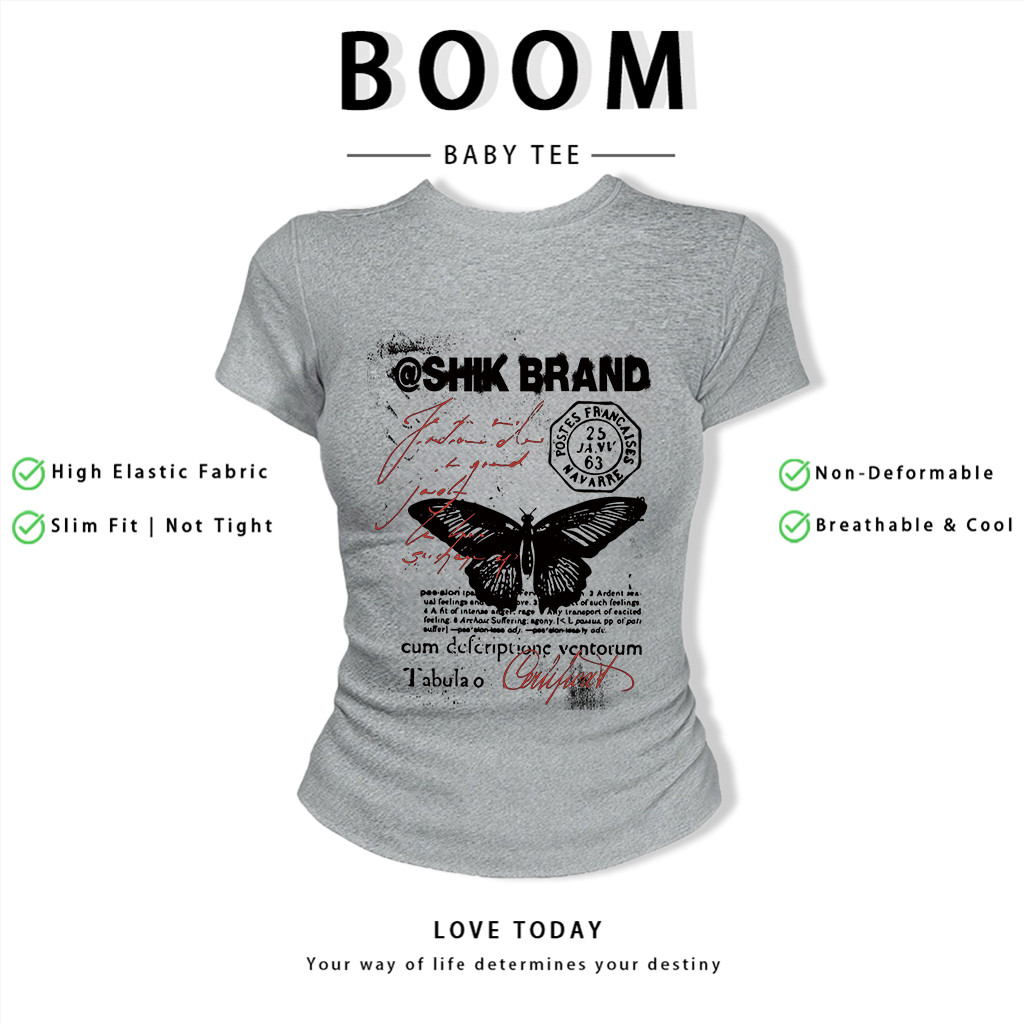 BOOM Áo Baby Tee Nữ Cotton Ôm Body-Áo Thun Ngắn Tay Y2K In Hình PhongCách Mùa Hè, Cổ Tròn Hàng Đầucách hàn quốc phongK06