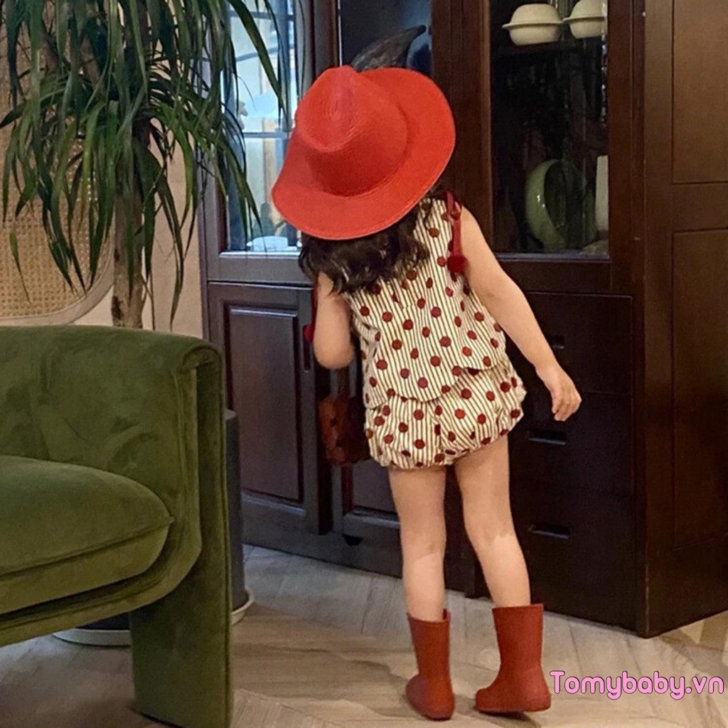[lpDL] Bộ trang phục 2 món không tay cổ chữ O mùa hè cho bé gái + Bộ quần short đèn lồng