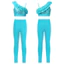 Nyeemya Kids Girls Dance Skating Trang phục thường ngày Dây đeo vai bất đối xứng Không tay Sequin Ruffle Crop Top với Quần legging thắt lưng co giãn