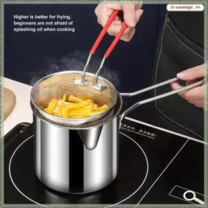 Chảo chiên nhỏ có giỏ chiên bằng thép không gỉ Chảo chiên gia đình Tay cầm silicon chống bỏng