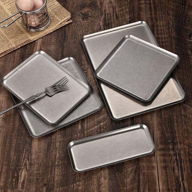 Tốt Retro Thép Không Gỉ Vuông Đĩa Ốc Đĩa Phục Vụ Thực Phẩm Khay Cho Văn Phòng Tại Nhà Đảng Sna Trình Bày Tốt