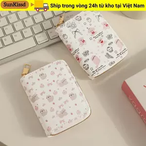 Ví đựng tiền xu SUNKISSD, Túi đựng tiền dung tích lớn Kitty, Ví ngắn bằng da PU nơ nữ sinh viên