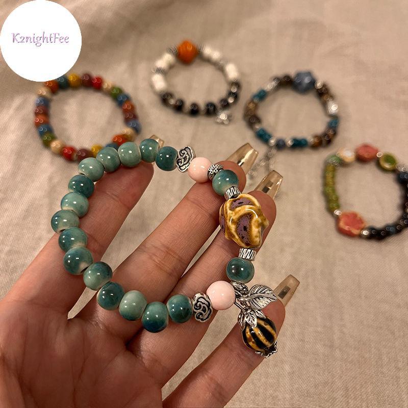 K2nightFee Thủ Công Gốm Đính Hạt Vòng Tay Vintage Co Giãn Vòng Tay Thanh Lịch Retro Phong Cách Boho Có Thể Điều Chỉnh Vòng Tay Trang Sức Cho Nữ VN