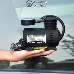 Máy bơm lốp máy nén FANIELLAPOWELL, Máy bơm lốp ô tô xe đạp xe máy, Mini có đồng hồ đo áp suất cơ khí DC 12V Máy bơm lốp điện di động