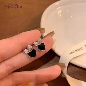 AqToCna Bông Tai Nữ Bất Đối Xứng Dễ Thương Nơ Trái Tim Thả Bông Tai Kim Cương Giả Phụ Kiện Dành Cho Nữ pendientes mujer AqToCna