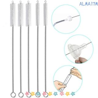 ALMA1 1 Cái Bàn Chải Bụi, Bàn Chải Làm Sạch Ống Hút Mở Rộng Nylon Bạc, Tóc Mềm Có Thể Tái Sử Dụng Ống Hút