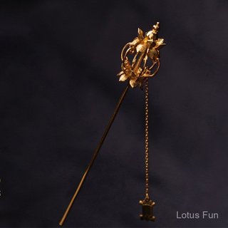 Hanfu Phụ Kiện Sterling Bạc Mạ Vàng Kẹp Tóc Ming Made Di Bun Palace Phong Cách Độc Đáo Chín Vòng Dính Bước Lắc