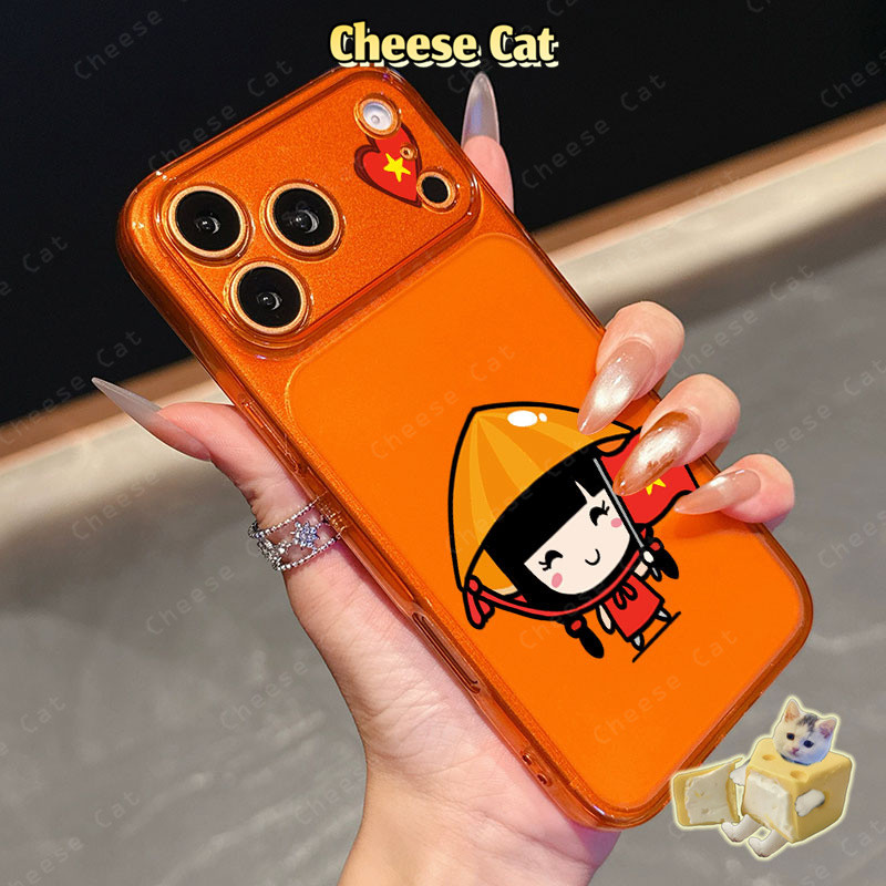 cô gái việt dễ thương Ốp Lưng Màu Cam Cho iPhone 17 Pro Max 13 12 11 15 16 Plus Xs XR Vỏ Bảo Vệ Ống Kính iPhone