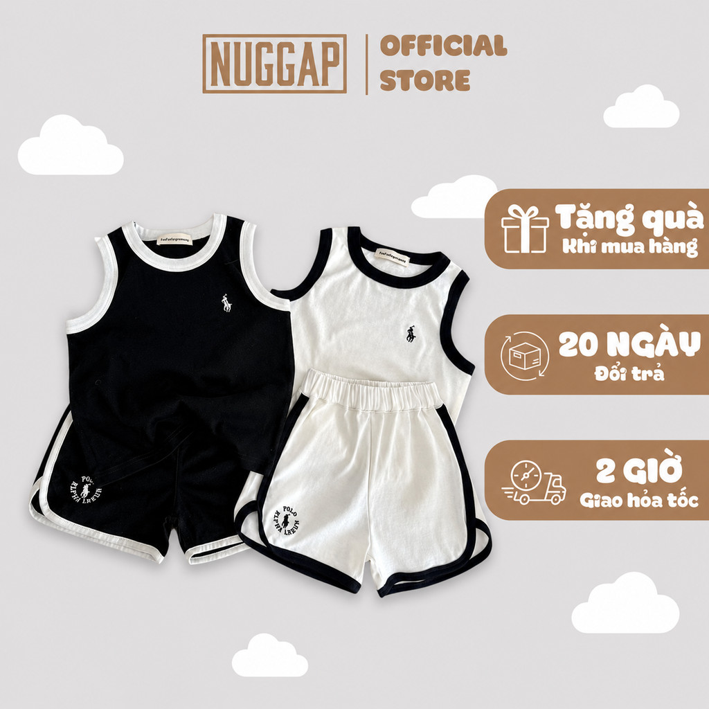 Bộ Quần Áo Bé Trai Đồ Bộ Bé Trai Áo Ba Lỗ Quần Short Thể Thao Viền Tương Phản Rally Nuggap