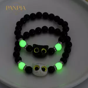 PNPIA- Dễ Thương Mắt Lớn Mèo Dạ Quang Vòng Tay Dành Cho Nữ Hoạt Hình Động Vật Mặt Dây Chuyền Đính Hạt Tay Dây Chuyền Tình Bạn Cặp Đôi Vòng Tay Trang Sức Quà Tặng