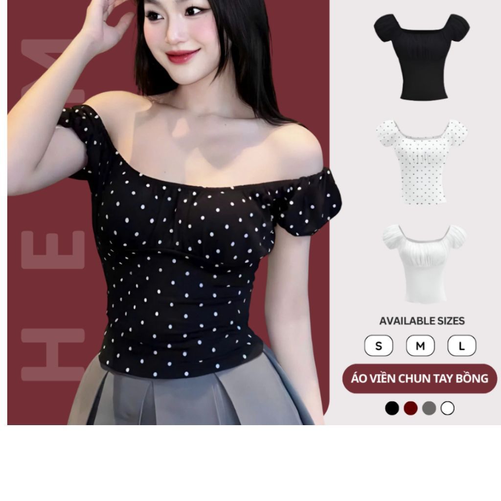 Áo Thun Nữ Tay Bồng Viền Chun Nhún Ngực Nhẹ Nhàng Nữ Tính Chất Thun Cotton Co Giãn - SamHi Closet